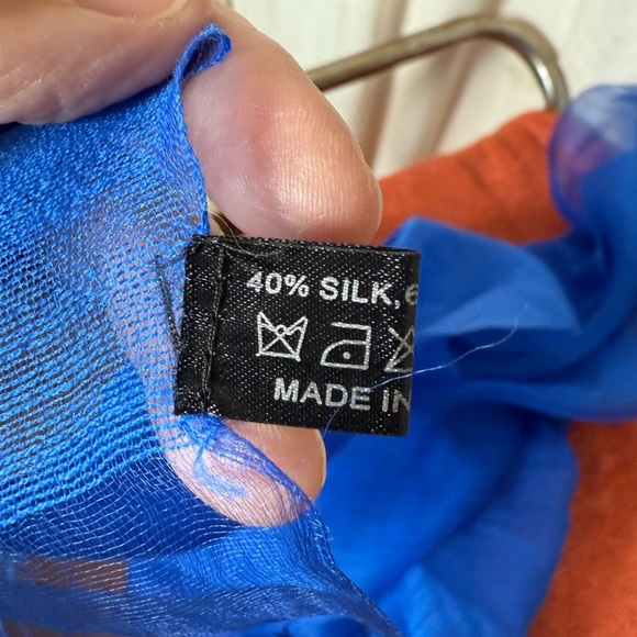 Wool/Silk Royal Blue Elegant Sheer Scarf 27" Wide X 68" Long Plus Fringe - Picture 5 of 5